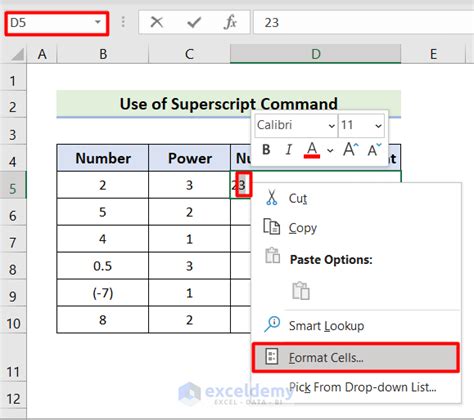 How To Display Exponents In Excel 7 Simple Methods