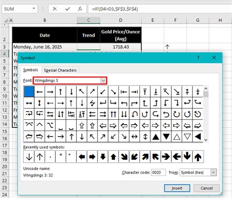 Create Arrow in Excel