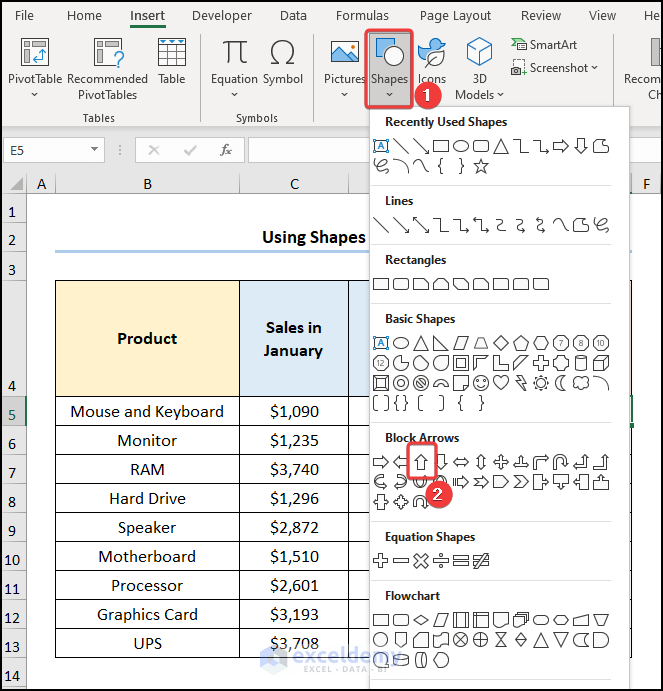 How To Draw Arrows In Excel Techwalla Com