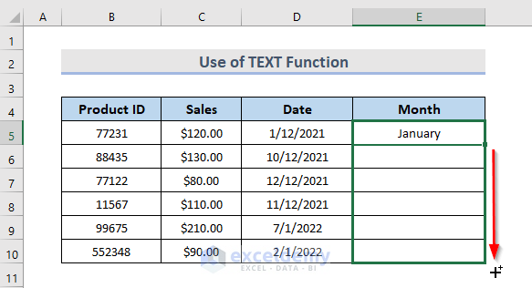 Extract Month from Date in Excel