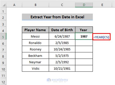 Extract Year From Date In Excel