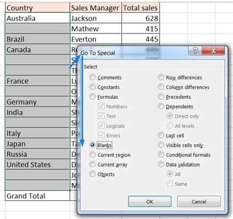 How To Fill Blank Cells In Excel With Go To Special 3 Examples