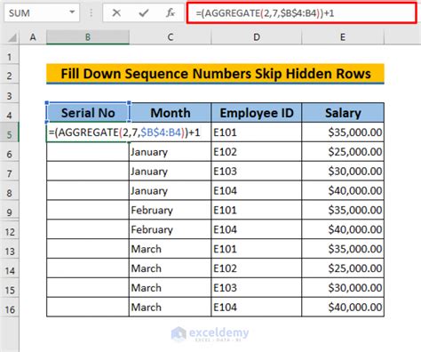 How To Fill Down Sequence Numbers Skip Hidden Rows In Excel