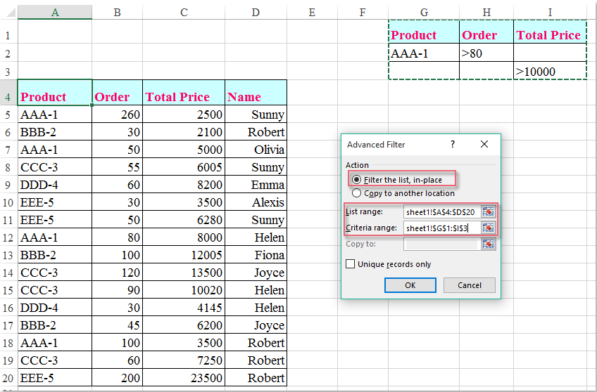 How To Filter 2 Columns In Excel Using Advanced Filter Function