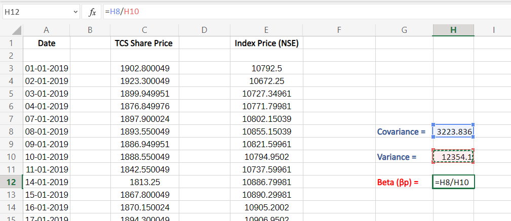 Find Beta in Excel