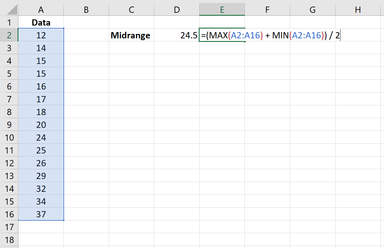 Find Midrange in Excel