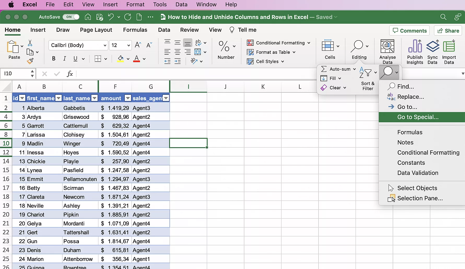 How To Hide And Unhide Columns And Rows In Excel Layer Blog