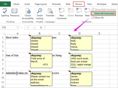 Hide Comments in Excel