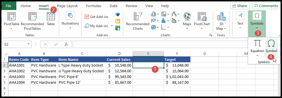 Insert Arrow in Excel