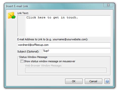 How To Insert An E Mail Link Coffeecup Software