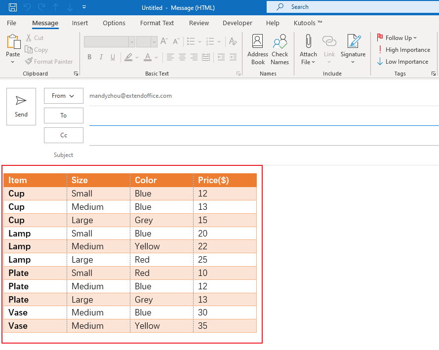 How To Insert And Format A Table In Email Template In Outlook