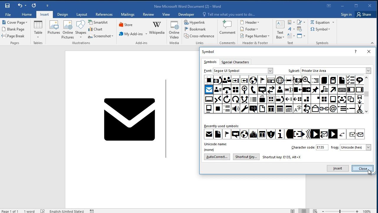 How To Insert Email Symbol In Ms Word Youtube