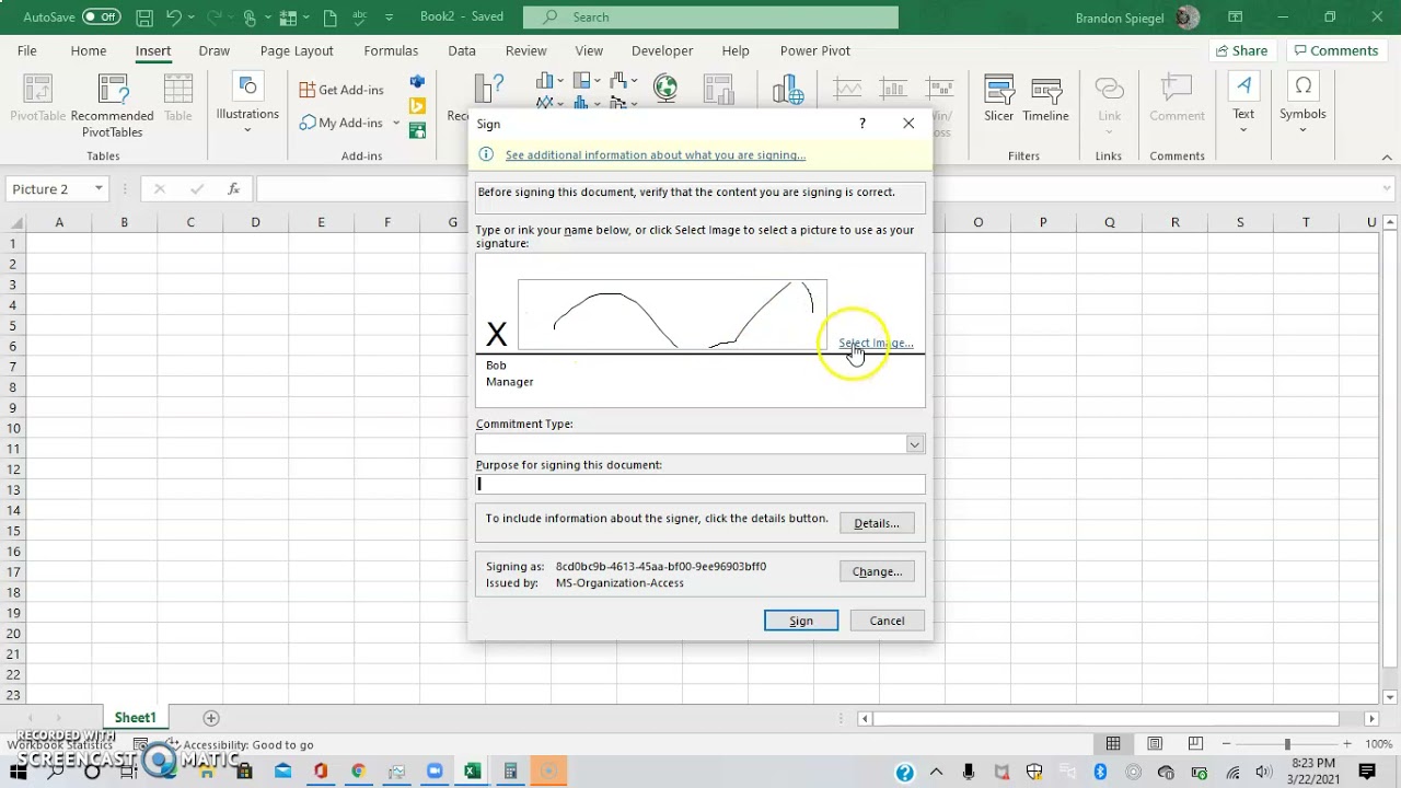 How To Insert Signature In Excel Using Picture Youtube