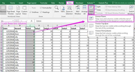 How To Lock Specific Columns Always Visible In A Sheet Or Across Workbook