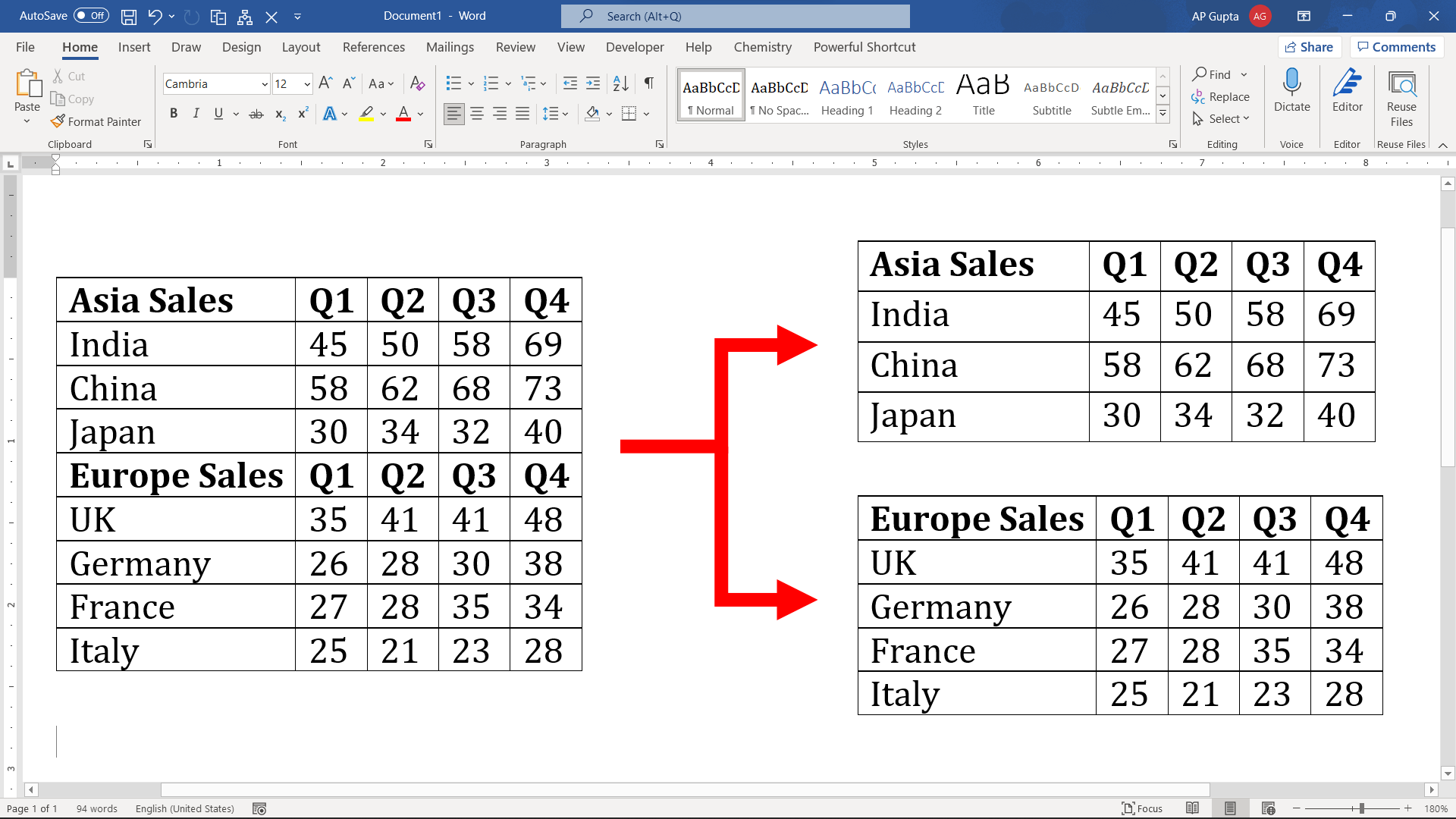 How To Quickly Split Table In Ms Word Keyboard Shortcut 2021 Youtube