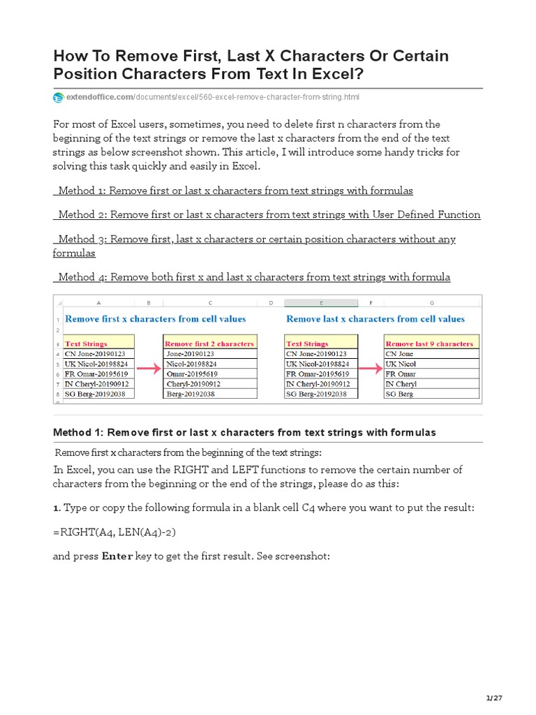 How To Remove First Last X Characters Or Certain Position Characters