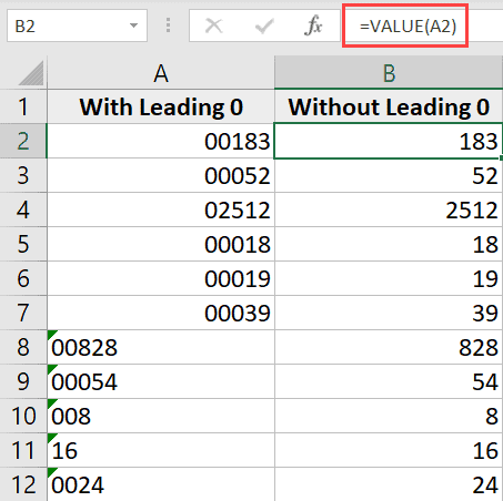 Remove Leading Zero In Excel