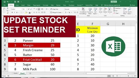 How To Set Reminder Update Stock In Excel Youtube