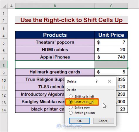 Shift Cells Up In Excel