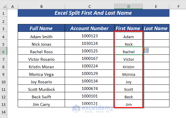 Split Names in Excel