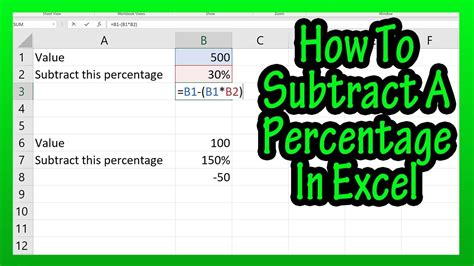 How To Subtract Percent Percentages From A Number Or Value In Excel Explained Youtube