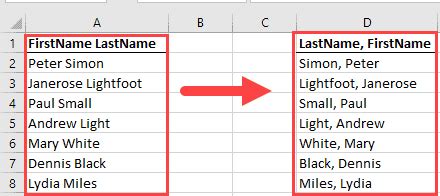 How To Switch First And Last Name In Excel With Comma