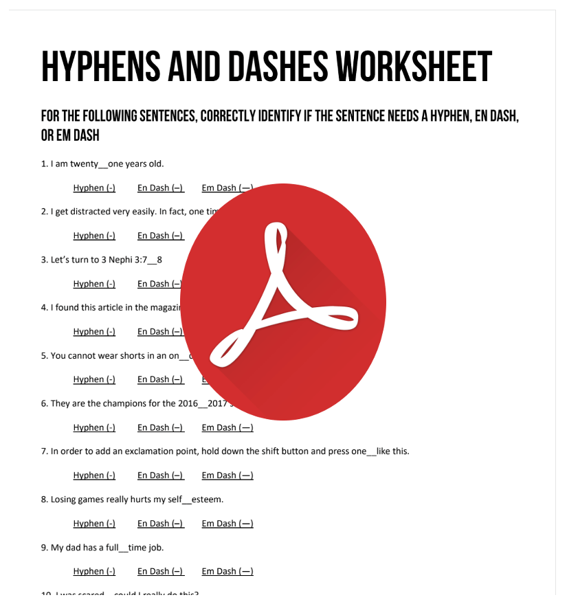 Hyphens And Dashes Worksheet