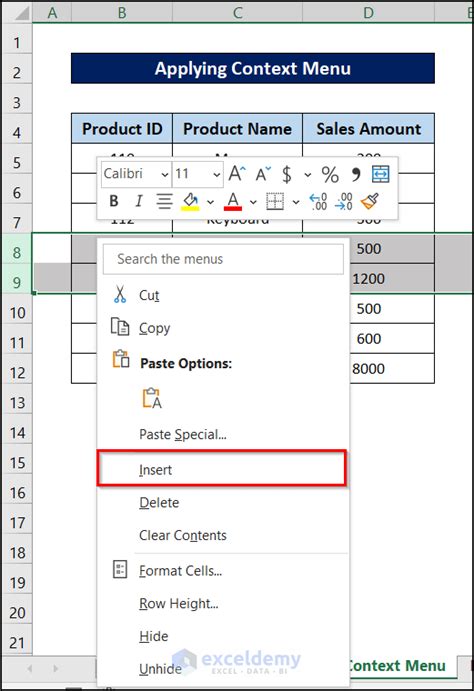 Insert Cells Into Spreadsheet Shift Cells Down Shift Cells Right