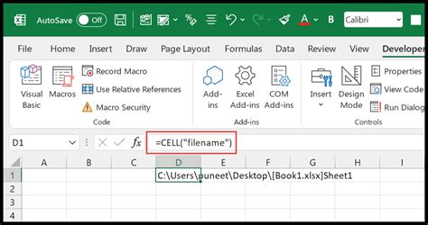 Insert File Name In Excel