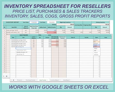 Inventory Management Template Inventory Tracker Inventory Profit Analysis Etsy