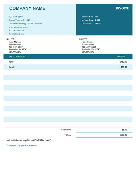 Microsoft Excel Invoice Template Intelligencegase