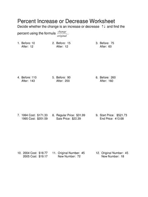 Percent Increase And Decrease Worksheet Complete With Ease Airslate