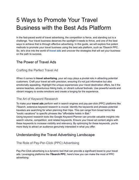 Ppt 5 Ways To Promote Your Travel Business With The Best Ads Platform Powerpoint Presentation Id 12568694