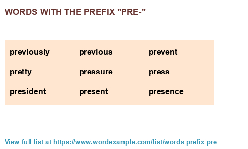 Prefix Words For Pre