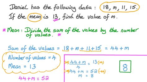 Question Video Using The Mean To Find A Missing Value In A Set Of Data