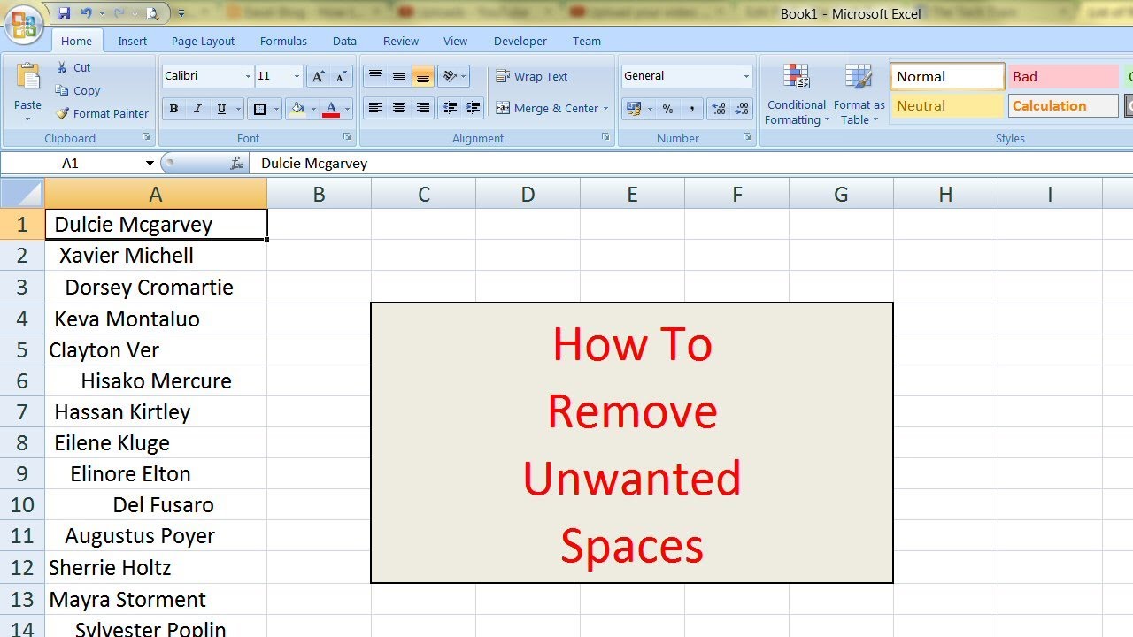 Remove Space Before Number Data In Excel Youtube