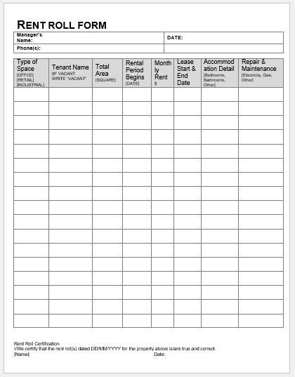 Rent Roll Form 5 Free Templates In Pdf Word Excel Download