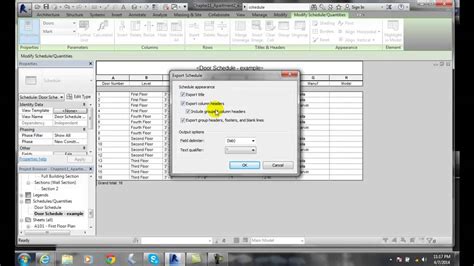 Revit 12 34 Exporting Schedule To Excel Sheet Youtube