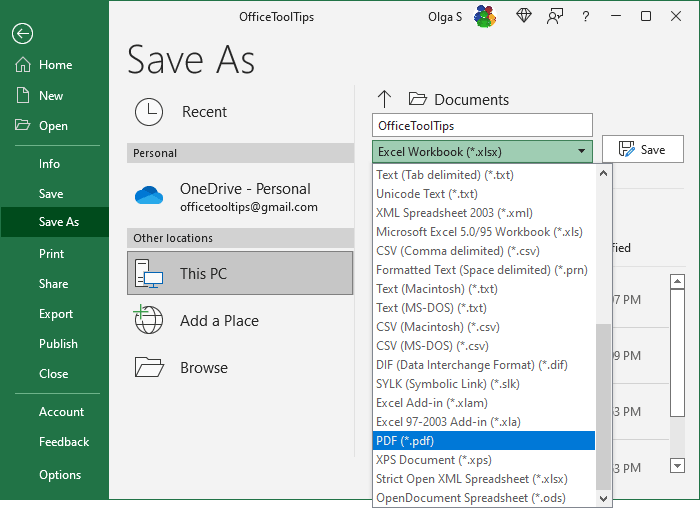 Save Workbooks In Pdf Format Microsoft Excel 365