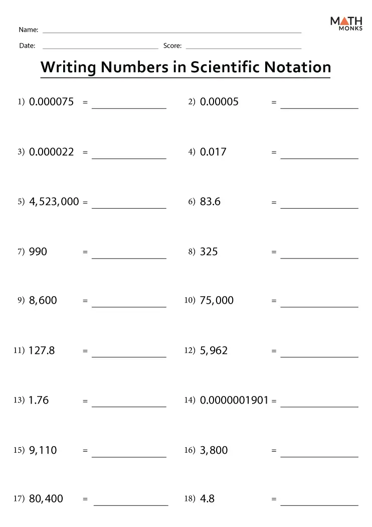 Scientific Notation Worksheets Math Monks