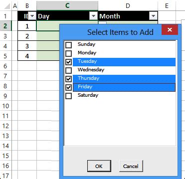 Select One Or More Items From Excel Data Validation Listbox