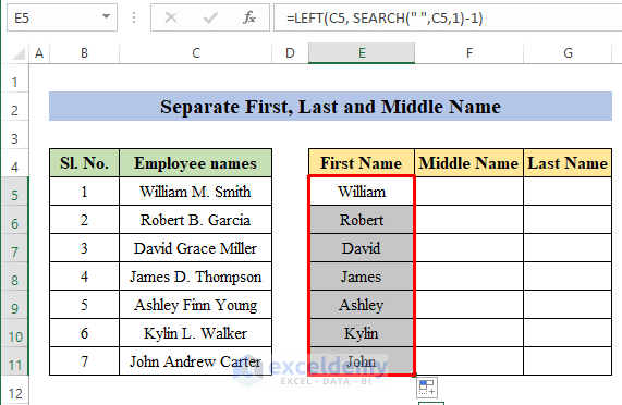 Separate First And Last Name With Space Using Excel Formula 3 Ways