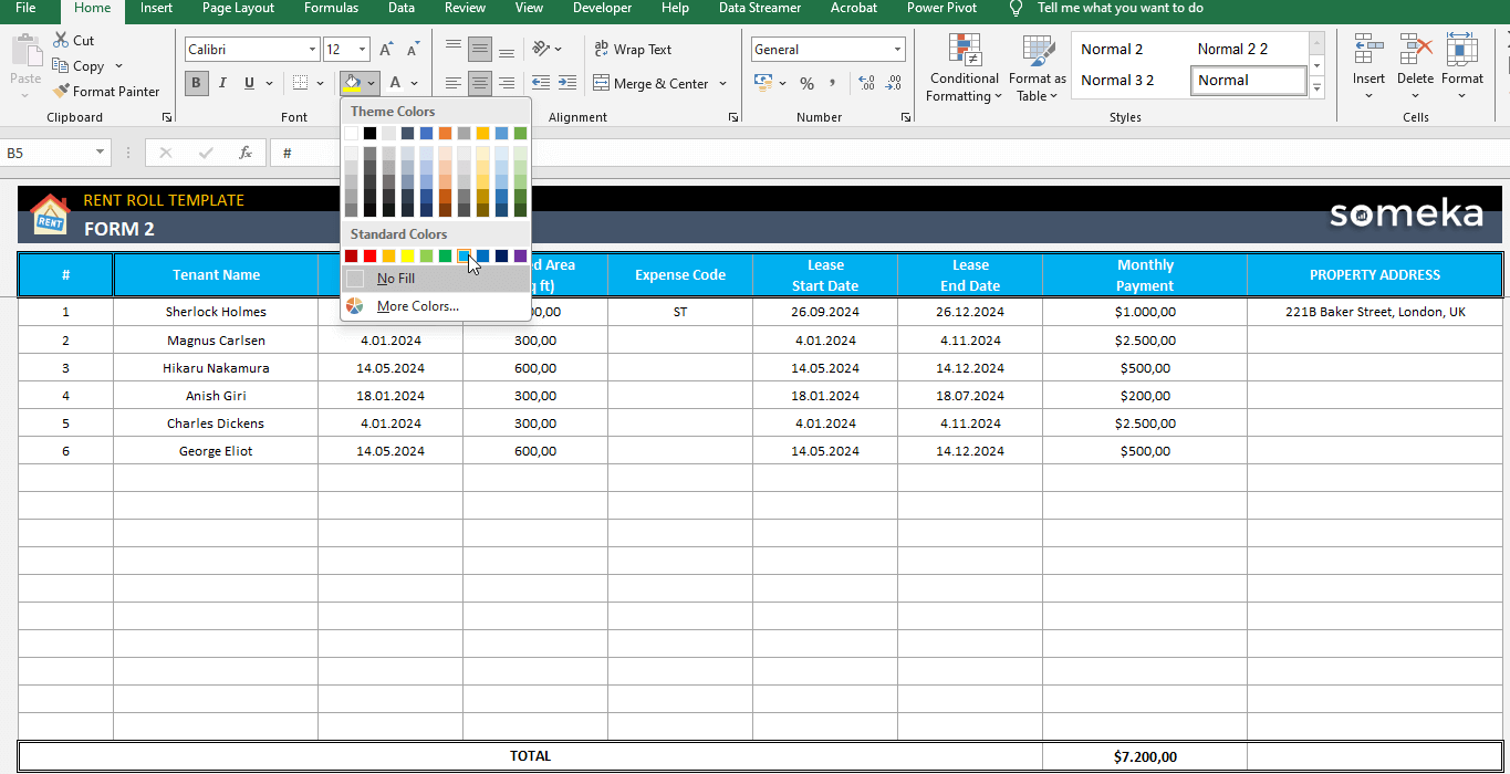 VBA Excel Simple Rent Roll Template