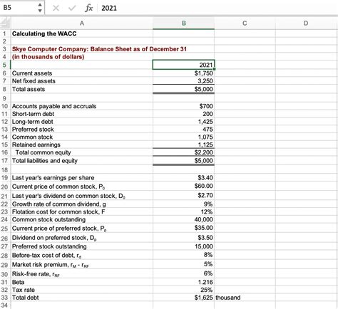 Solved Excel Activity Calculating The Wacc Here Is The Chegg Com