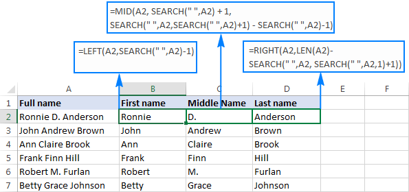 Split Names In Excel Separate First And Last Name Into Different Columns Ablebits Com