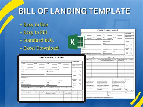 Standard Bill Of Lading Bol Template Reusable Excel Etsy Uk