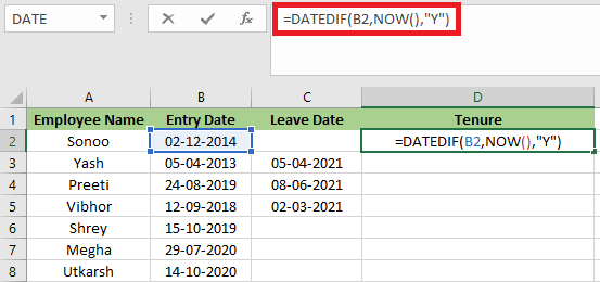 Tenure Formula In Excel Javatpoint