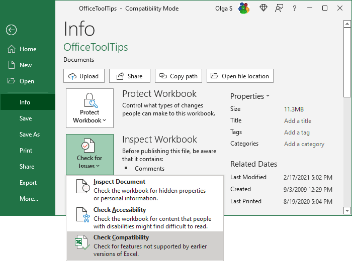 The Compatibility Mode In Excel Microsoft Excel 365