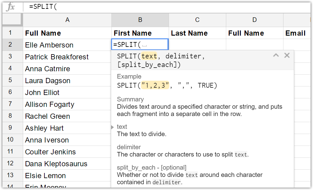 Two Ways To Separate First And Last Names In Google Sheets Teton Science Schools Helpdesk