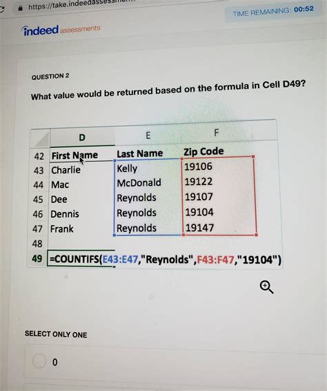 What Value Would Be Returned Based On The Formula In Cell D49 Indeed